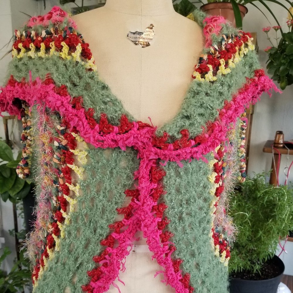 Crochet Wild Colors MANDALA Boho HIPPIE VEST LG XLG